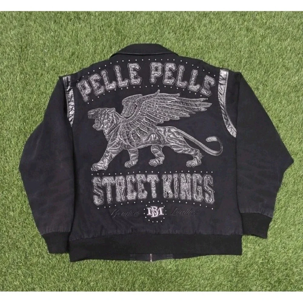 Vtg Pelle Pelle Marc Buchanan Street Kings Flying Tiger Jacket 4XL Black Canvas